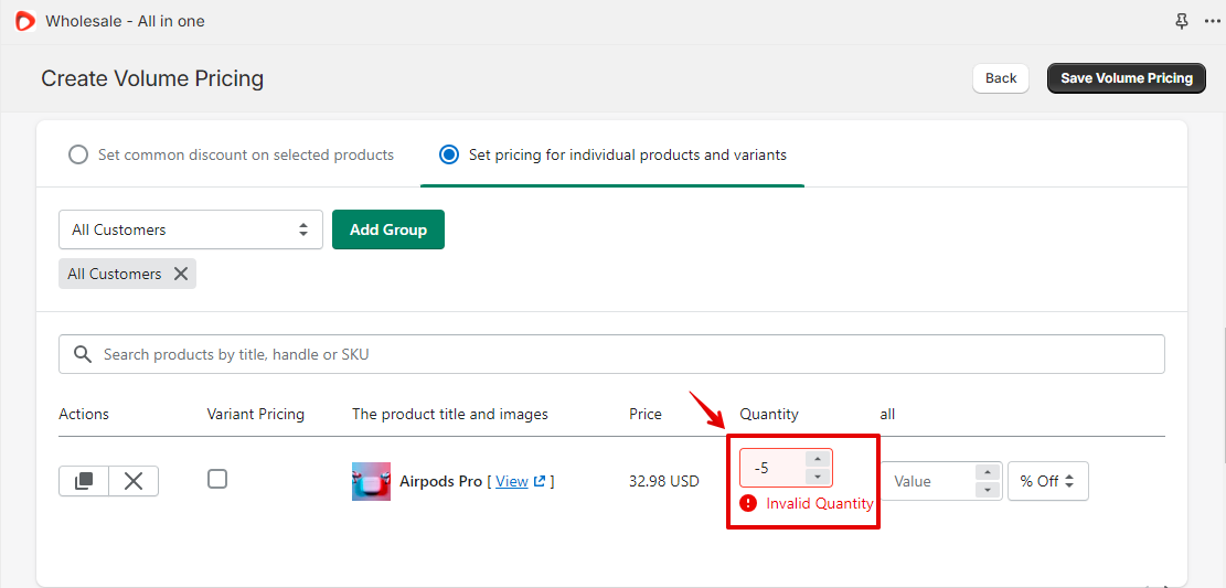 Invalid Quantity